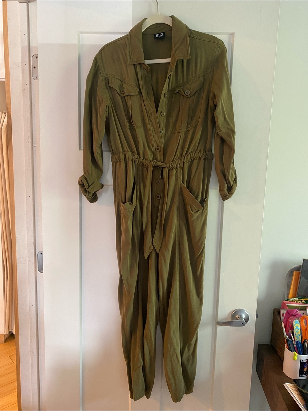 BDG Olive Green Button-Front Utility Jumpsuit